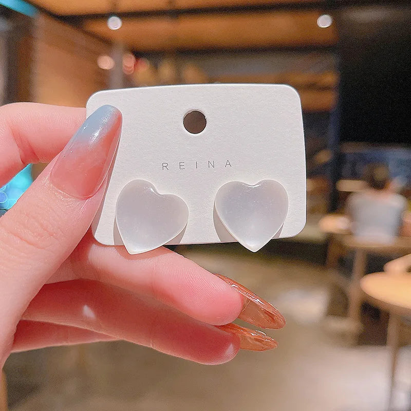 New Resin Heart MOONLIGHT Stud Earrings Women Korean Simple Imitation Opal Peach LOVE Brincos Jewelry Christmas Gift