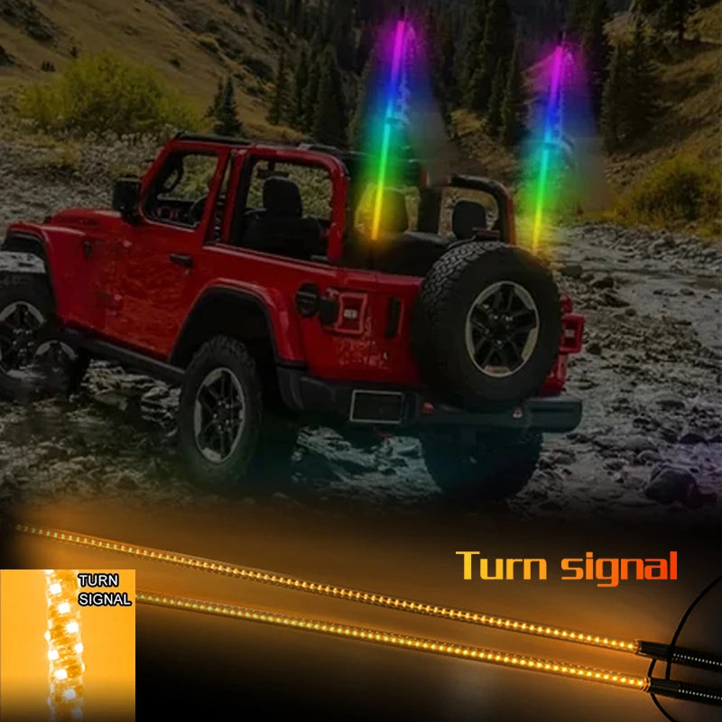 2PCS LED Whip Lights APP Control Flagpole Antenna Whips APP RGB Lamp for UTV, ATV Off Road Truck Sand Buggy Dune RZR