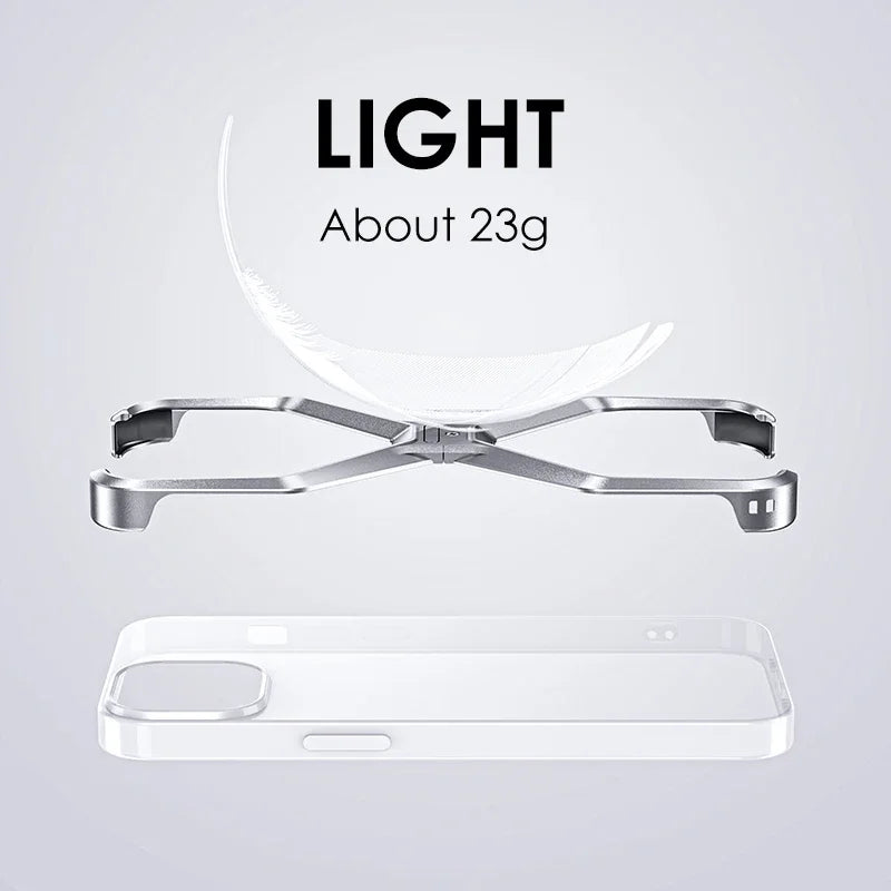 Aluminium Alloy X Shape Removable Frameless Phone Case For iPhone 14 15 Pro Max Metal Heat Dissipation shockproof Armor Cover 