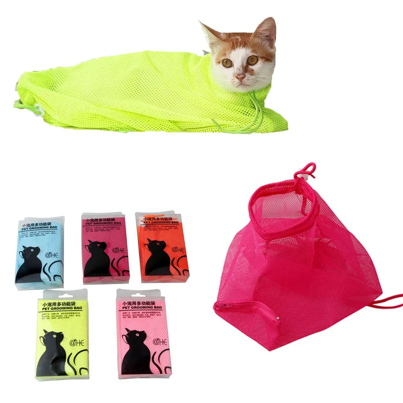 Mesh Cat Groom Bath Bag Adjustable Dogs Anti Scratch Bite Kat Nail Trim Inject Examing Pet Washing Clean Restraint Massage Bags