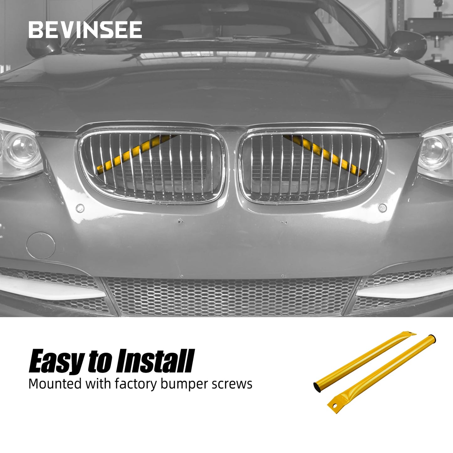 BEVINSEE Front Grille Kidney Braces for BMW E92 E90 E91 E93 2006 2007 2008 2009 2010 2011 2012 2013