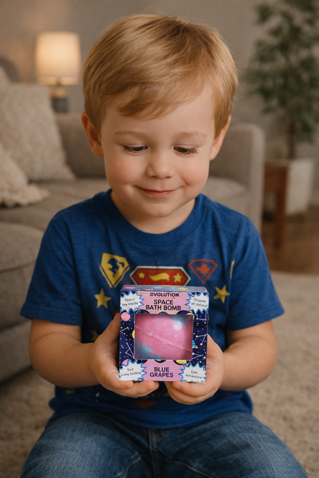EvolutionUSA 1pc Space Bath Bomb for Boys & Girls, Planet Bath Ball with Toy Hidden Inside, Organic Hypoallerganic Childrens Bathbomb, Cosmic Fun Space Surprise, Gift Set Birthday, Christmas, Easter