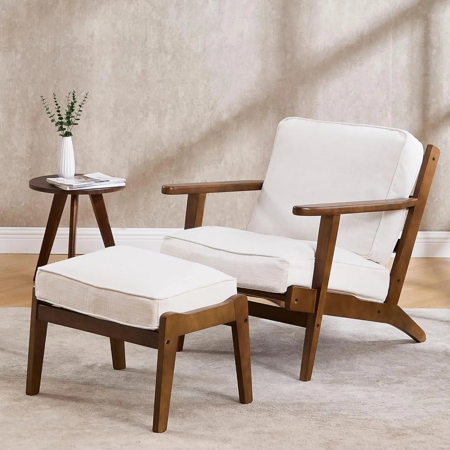 Living Room Accent Chairs Mid Century Modern Reading Arm Chair, Fabric Bedroom Chair with Soild Wood Frame