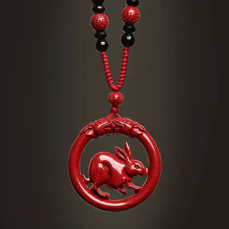 Luxury Red Cinnabar Chinese Zodiac Hollow Double-sided Pendant Necklace Real Natural Jewelry Women Accessories Energy Gifts