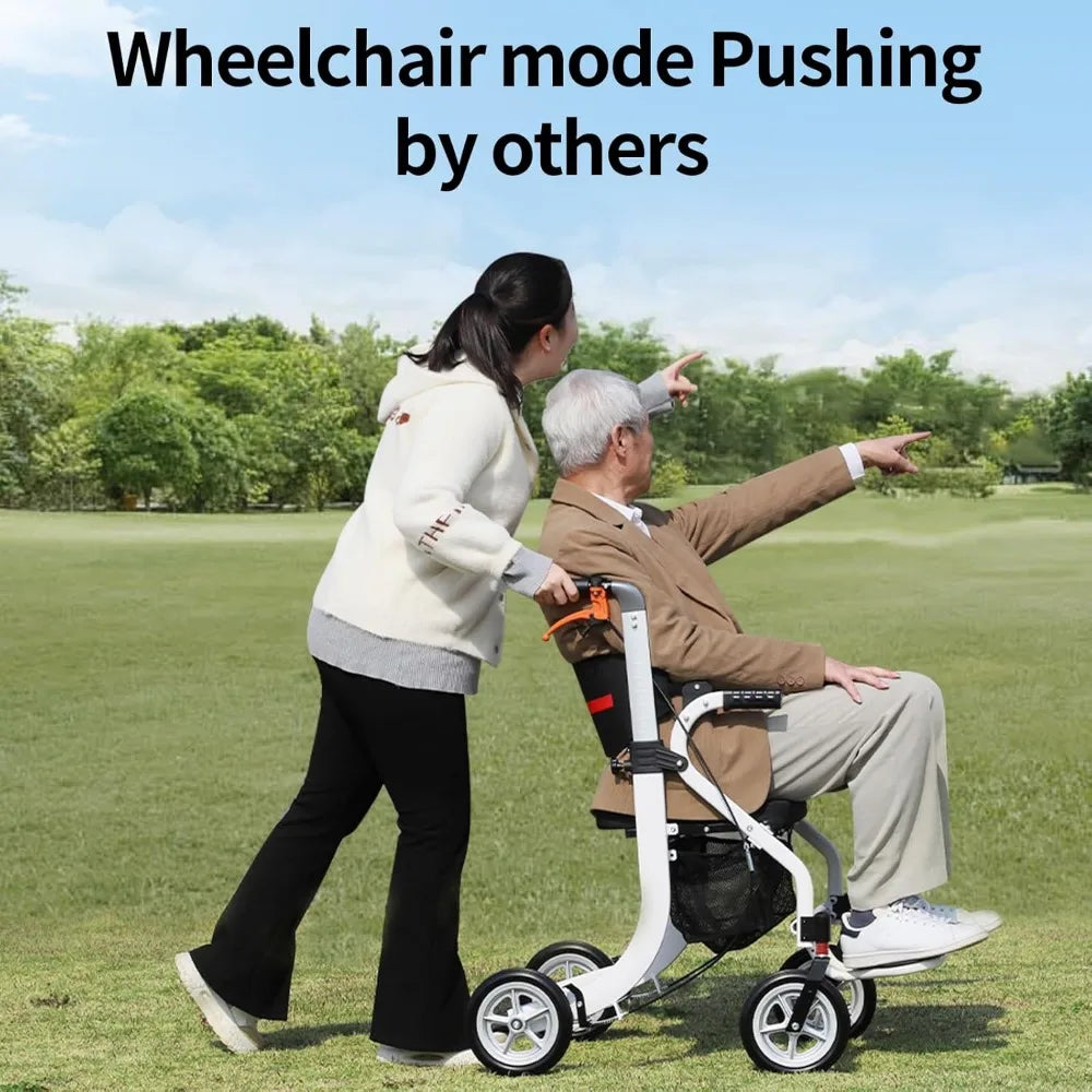 4-in-1 Mobility Wheelchair Combination No Installation Design Walkers for Seniors Foldable Walker with Seat Rollator Walker
