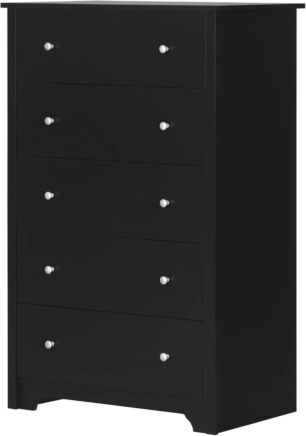 Vito Collection 5-Drawer Dresser, Black with Matte Nickel Handles, Pure Black