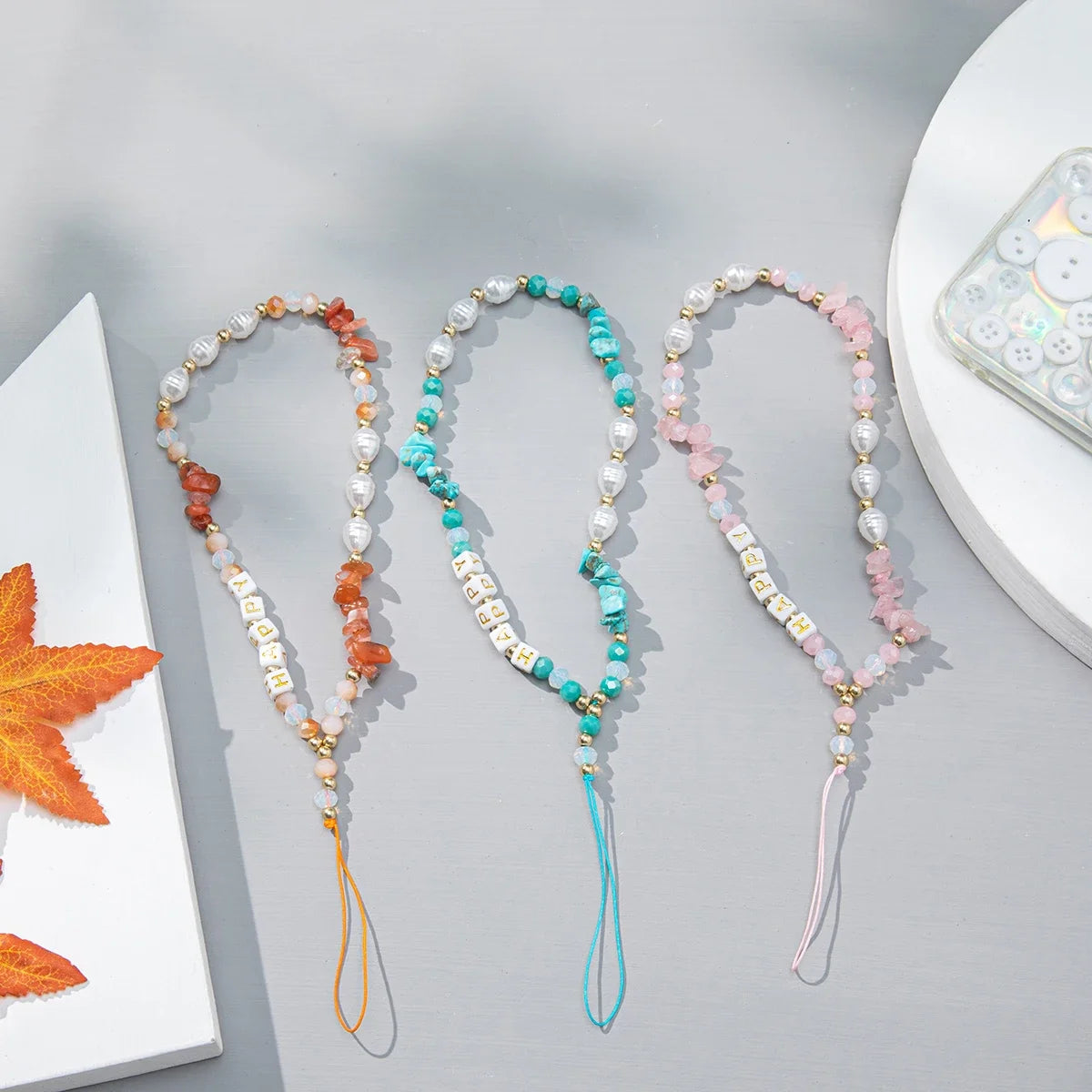 Mobile Phone Chain Women Stone Pearl Jewelry Cell Phone Strap Lanyard Beads Necklace