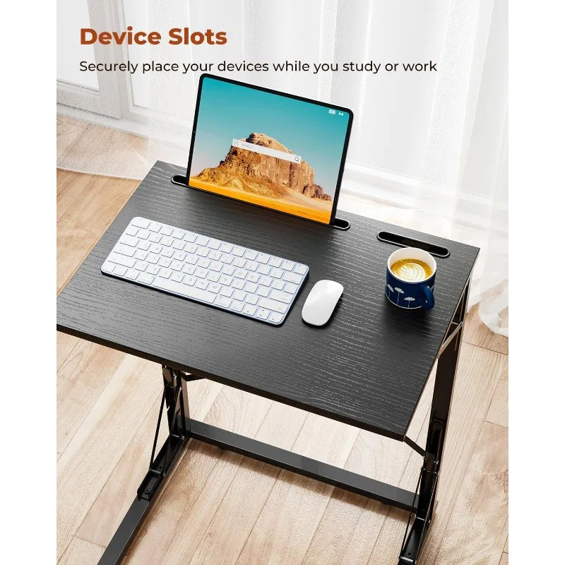 21''Wx28''H Folding TV Tray, Small Foldable C-Shaped End Table for Eating with Tablet and Phone Slots, Slide Under Couch