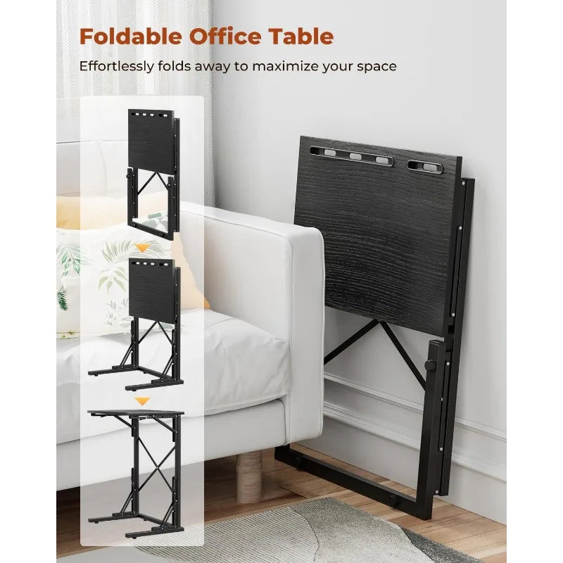 21''Wx28''H Folding TV Tray, Small Foldable C-Shaped End Table for Eating with Tablet and Phone Slots, Slide Under Couch