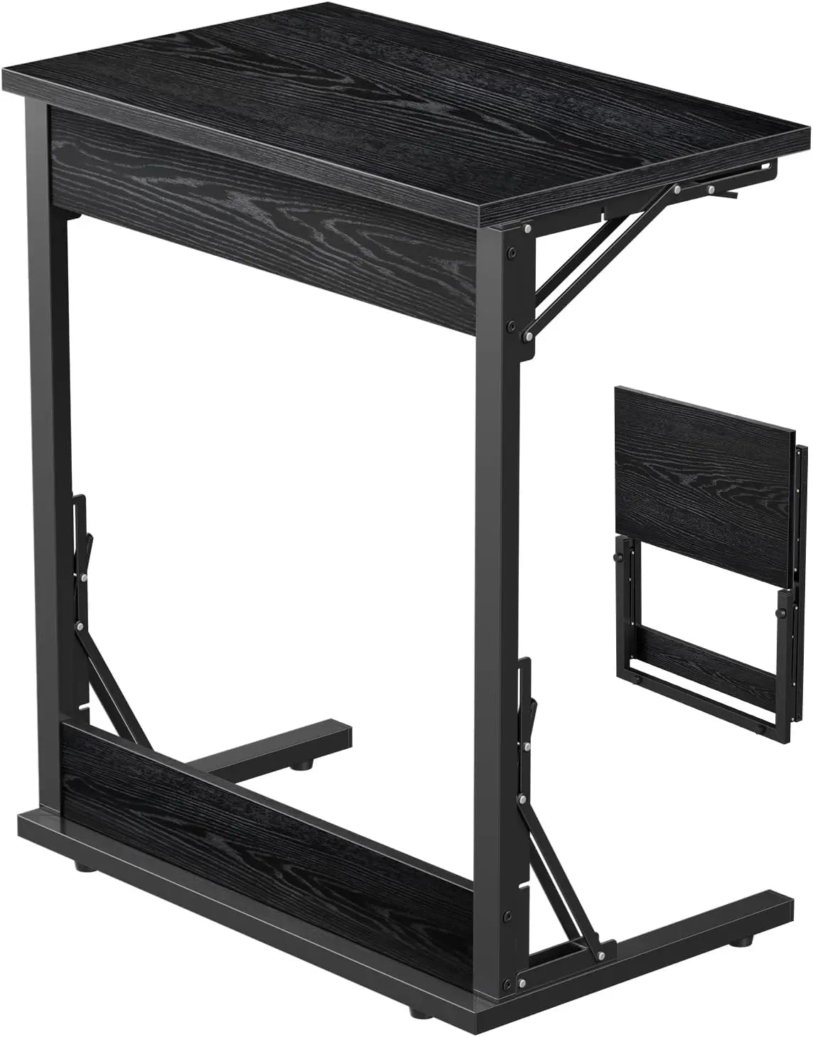 24" Wide Folding C-Shaped End Table, Small Side Desk for Couch, Sofa TV Tray Table with Metal Frame for Living Room, Bedroom,