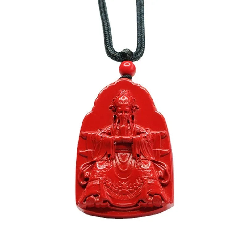 Natural Authentic Cinnabar God of Wealth Pendant Red Sand Wutai Mountain Dragon 5 Pendant Men's and women's fine jewelry