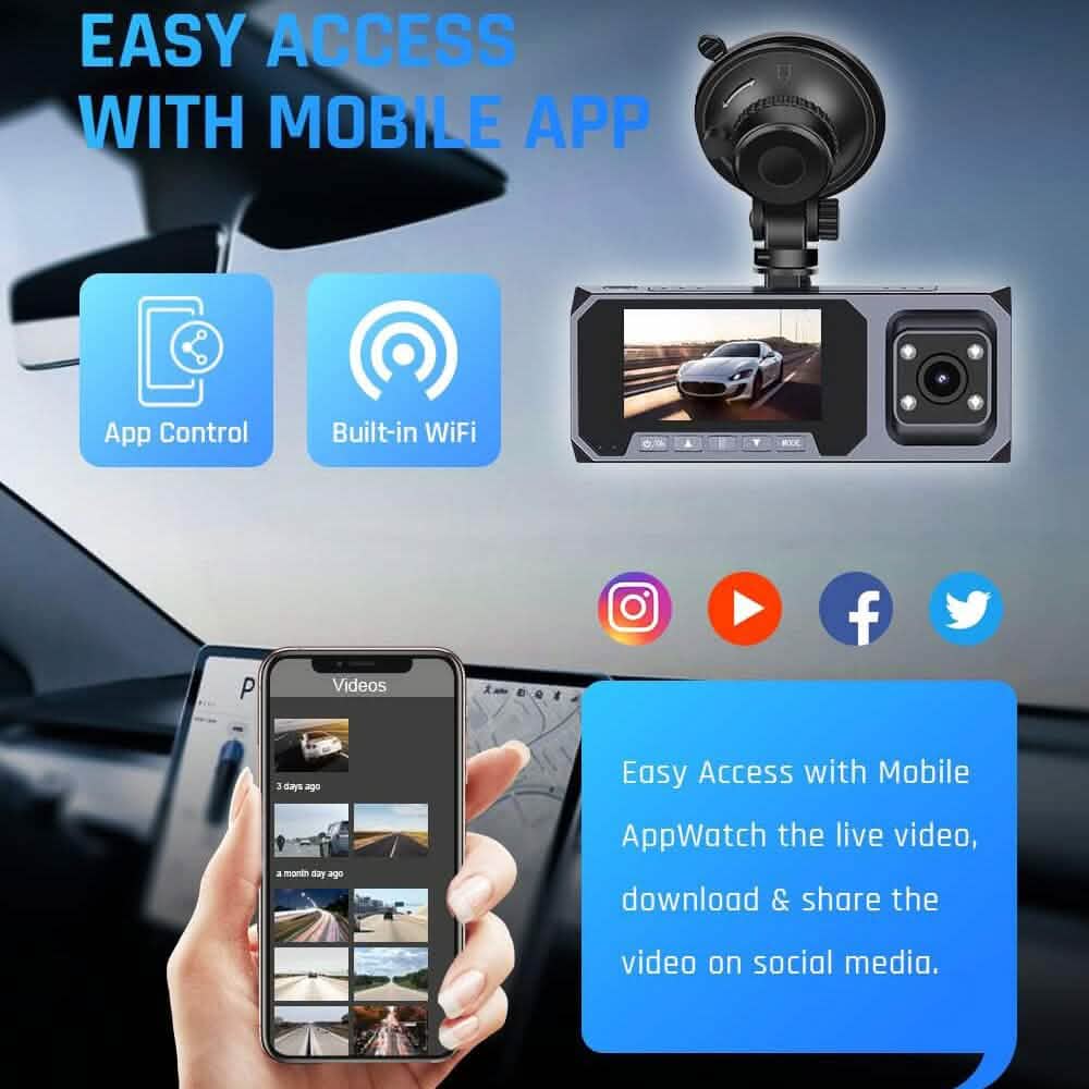 Dual Dash Cam WiFi with App FOCUWAY 1080P Front and Inside Dash (Refurbished)