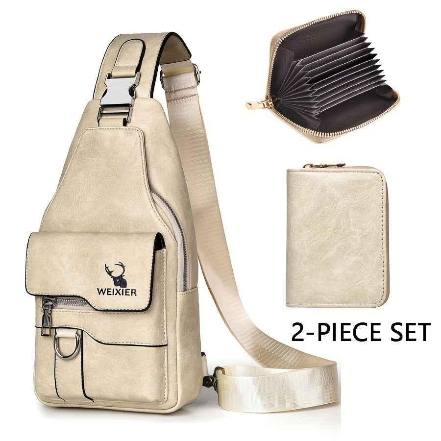 New Waterproof, Stainproof And Wear-resistant Ladies Crossbody Bag Ladies Chest Bag Handbag Shoulder Bag Shoulder Bag Hand Bag With Card Bag Two-piece Set, PU Fabric, Large Pocket And Large Capacity, Easy To Carry, New Textur