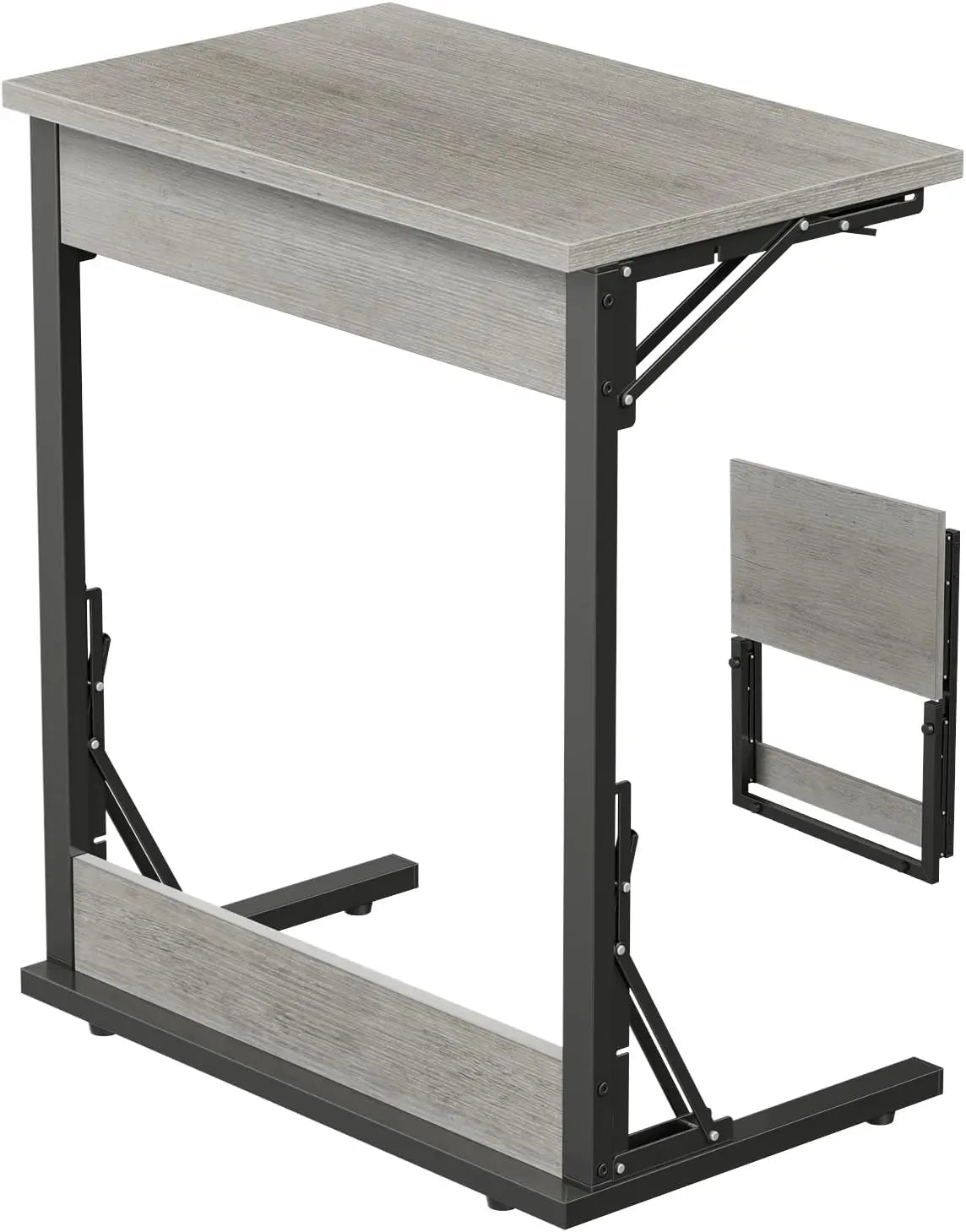 24" Wide Folding C-Shaped End Table, Small Side Desk for Couch, Sofa TV Tray Table with Metal Frame for Living Room, Bedroom,