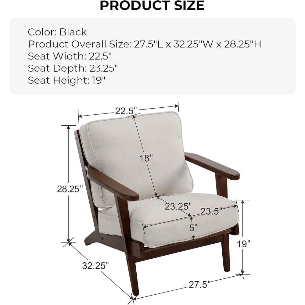 Living Room Accent Chairs Mid Century Modern Reading Arm Chair, Fabric Bedroom Chair with Soild Wood Frame