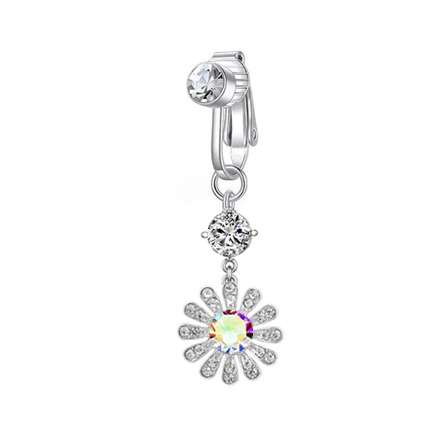 Fake Belly Piercing Sunflower Dangling Long Fake Belly Button Pircing Clip On Umbilical Navel Cartilage Earring Clip Jewelry