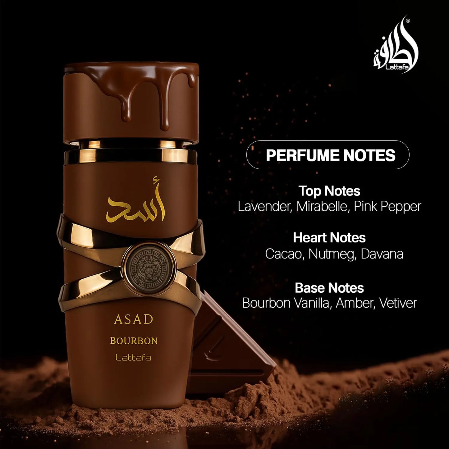 Lattafa Asad Bourbon for Unisex Eau de Parfum Spray, 3.4 Ounce / 100 ml