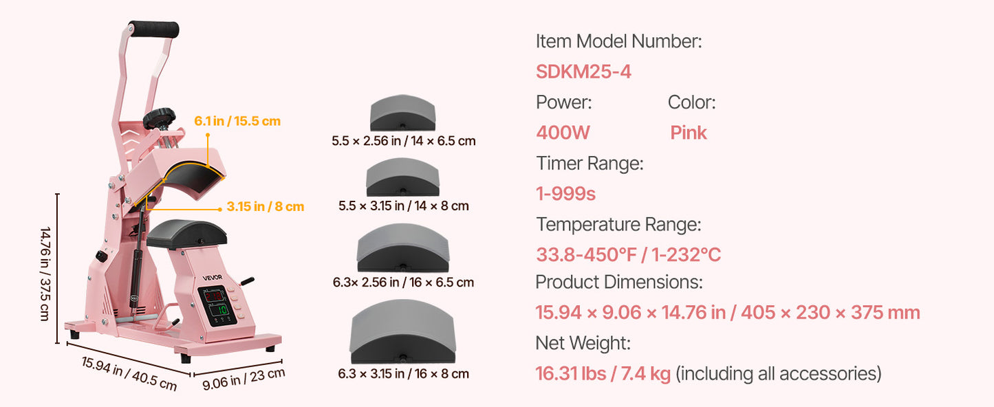 SucceBuy Hat Heat Press Machine with 2/4pcs Interchangeable Platens Precise Temperature and Time Control Hat Heat Press