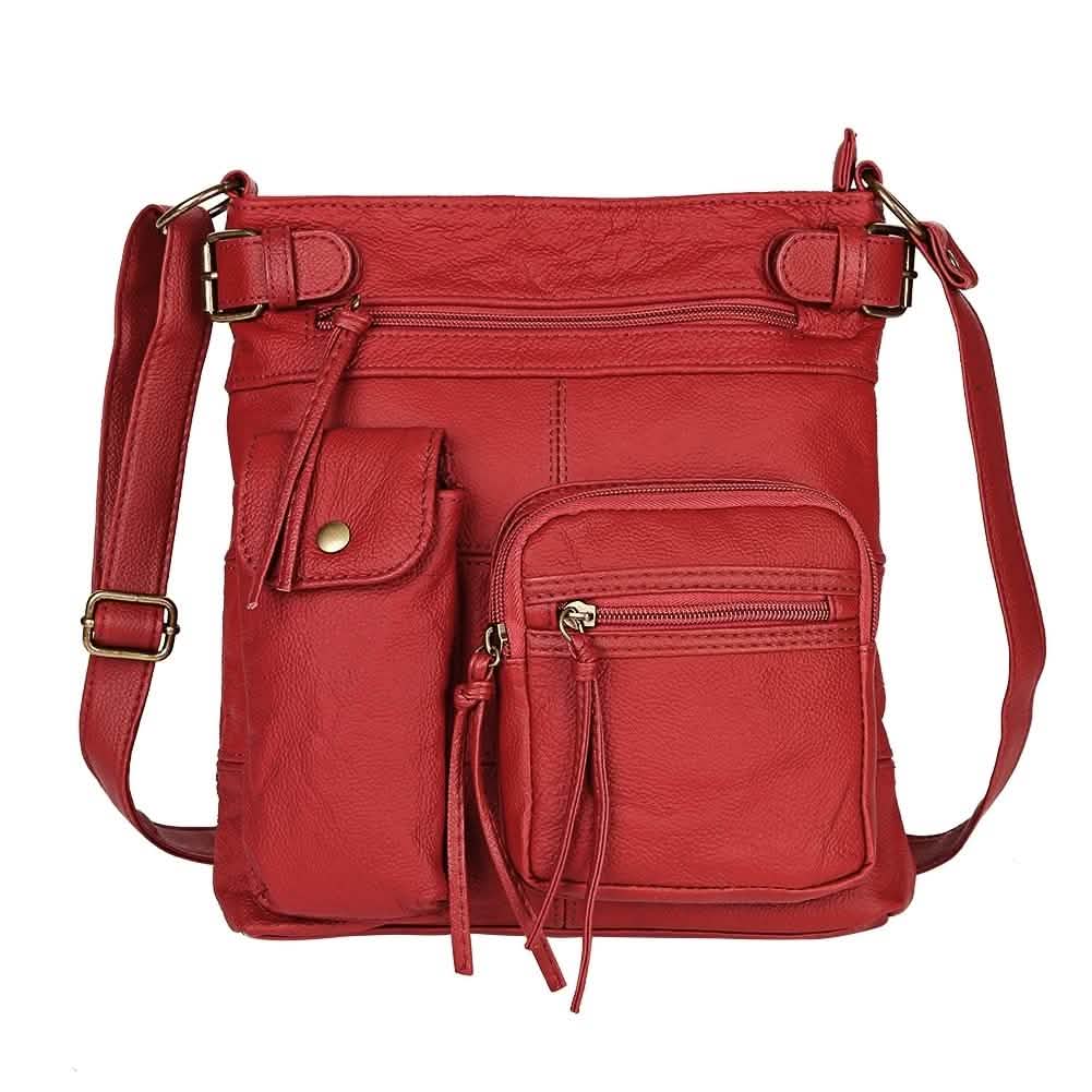 Super Soft Genuine Leather Top Belt Accent Crossbody Bag