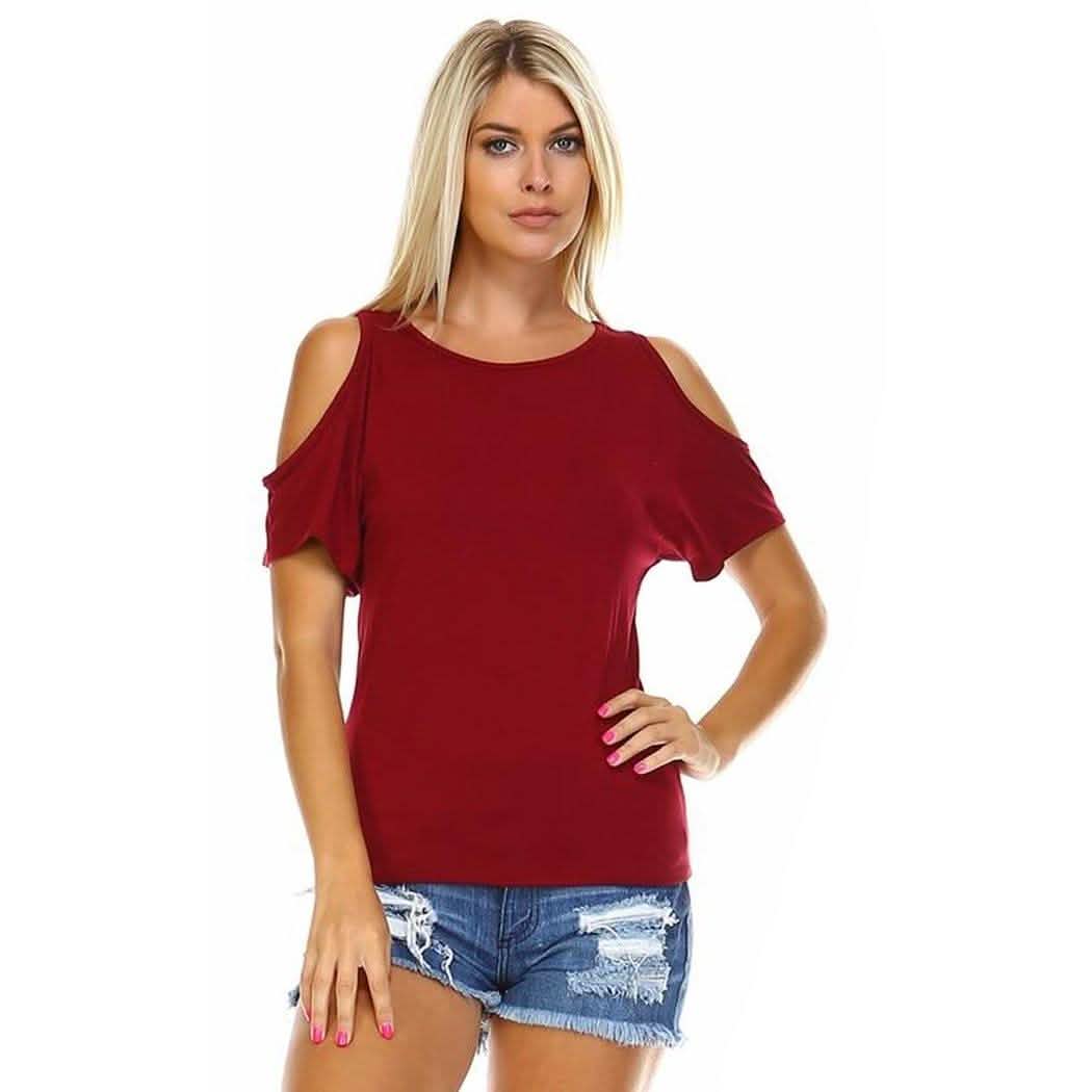 Women's Open-Shoulder Short Sleeve Top - Assorted Sizes