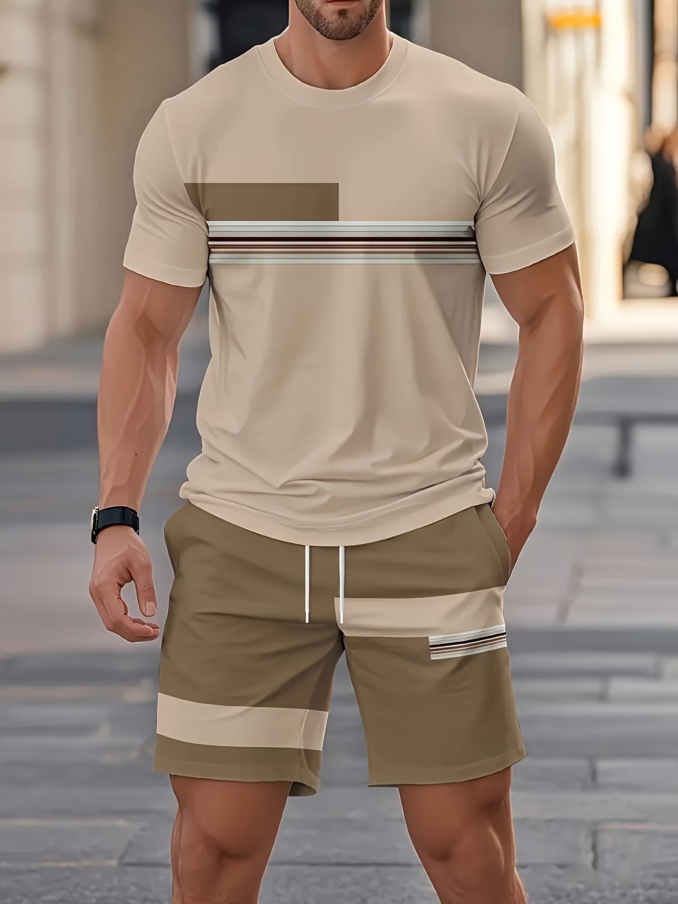 Men'S Casual 3D Print T-Shirt & Shorts Set - Breathable, Comfortable, Round Neck, Short Sleeve, Regular Fit, Spring/Summer/Fall Outdoor Leisure Wear, Casual Attire|Casual Style|Stretch Fabric, Men'S Set, Men'S Clothing, Large