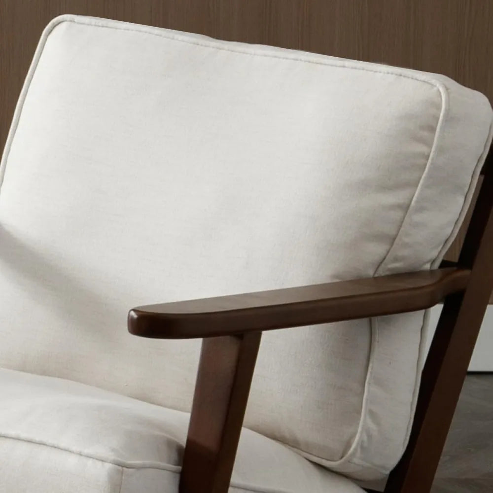 Living Room Accent Chairs Mid Century Modern Reading Arm Chair, Fabric Bedroom Chair with Soild Wood Frame