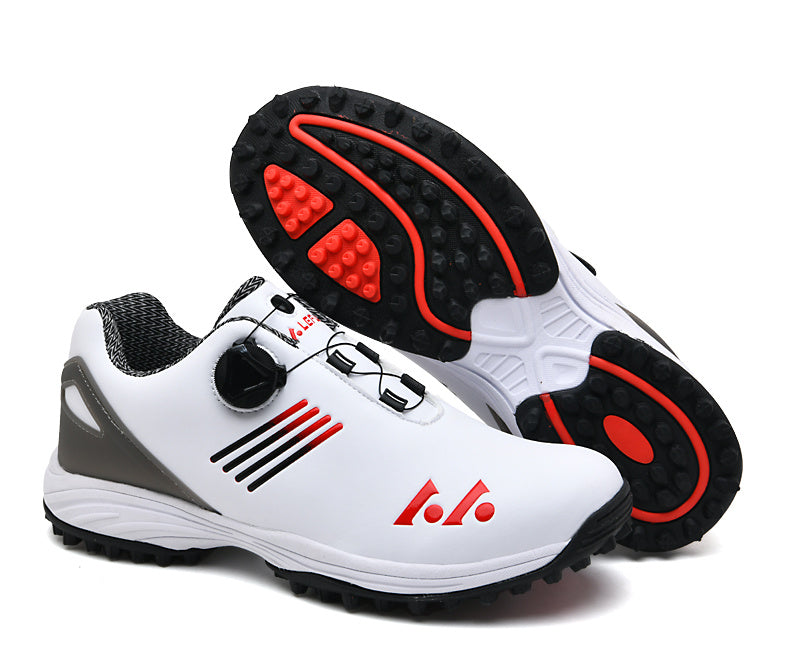 LEFUS Men's High Quality Golf Shoes with Non-Slip Rubber Sole & Swivel Button Closure - All-Weather All-Season Sneakers, Cushioned Insole, White & Black/Gray Athletic Footwear with Traction Tread - Ideal for Golf, Casual & Sp