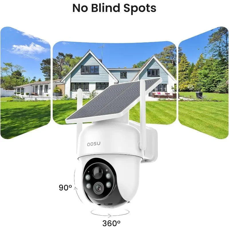 Cameras Outdoor Wireless, 4 Cam-Kit, No Subscription, Solar-Powered, Home Security Cameras System with 360° Pan & Tilt, Auto