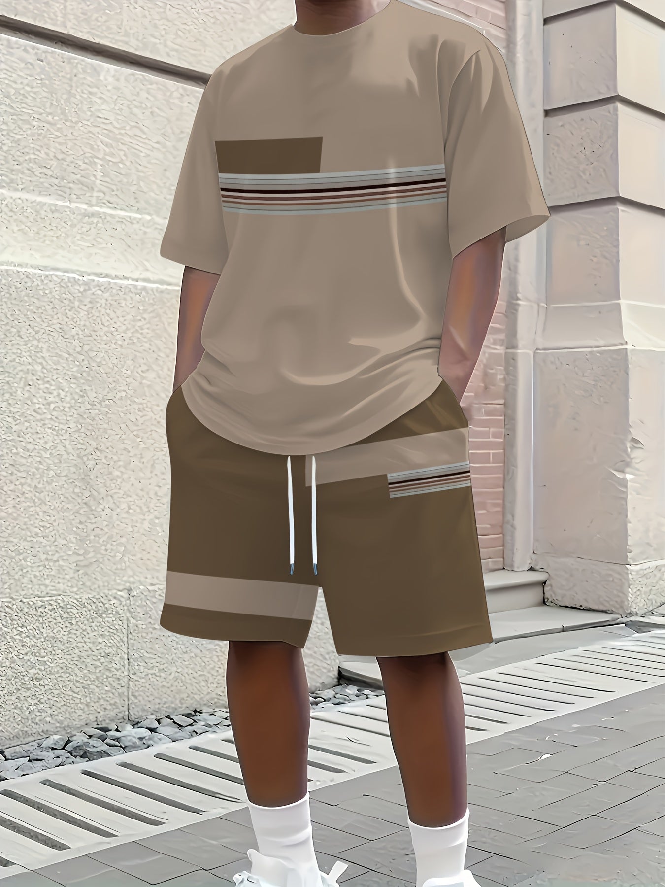 Men'S Casual 3D Print T-Shirt & Shorts Set - Breathable, Comfortable, Round Neck, Short Sleeve, Regular Fit, Spring/Summer/Fall Outdoor Leisure Wear, Casual Attire|Casual Style|Stretch Fabric, Men'S Set, Men'S Clothing, Large