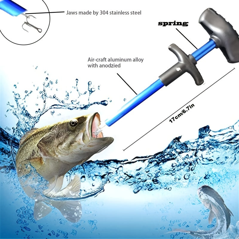 1pc T-Shaped Fish Hook Remover - Aluminum Alloy Fishing Tool with Ergonomic Handle & Blue Handle for Efficient Hook Separation, Ideal for Holiday Gifts (Father'S Day, Christmas, Thanksgiving), Fishing Accessory, Sleek Metalli
