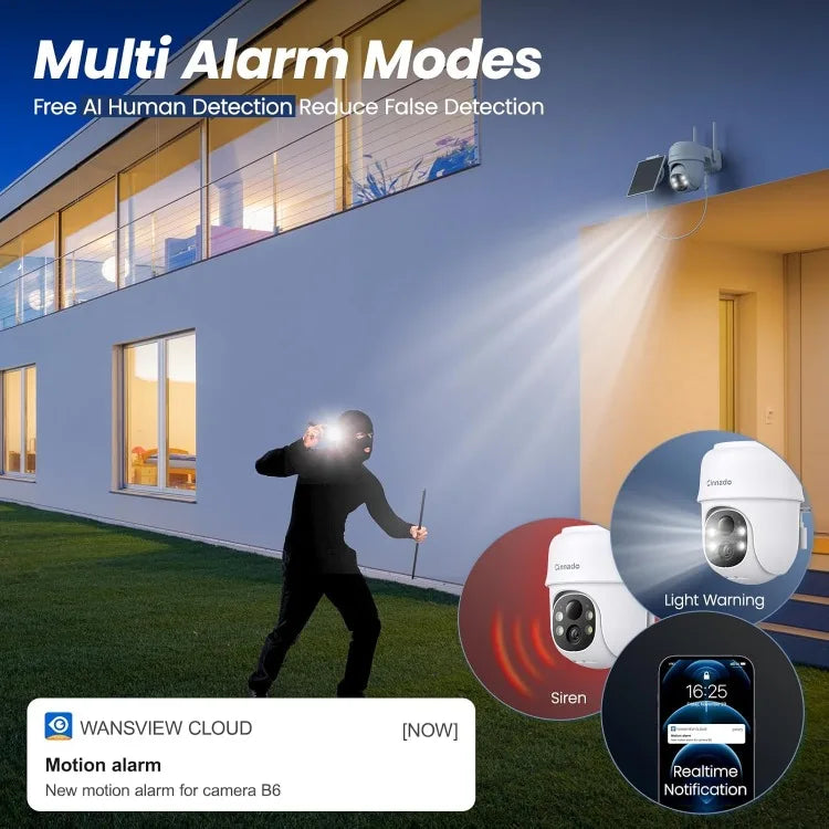 2K Cameras for Home Security-2.4G WiFi Outdoor Camera Wireless Solar/Battery Powered, 360° Viewing, Human Detection