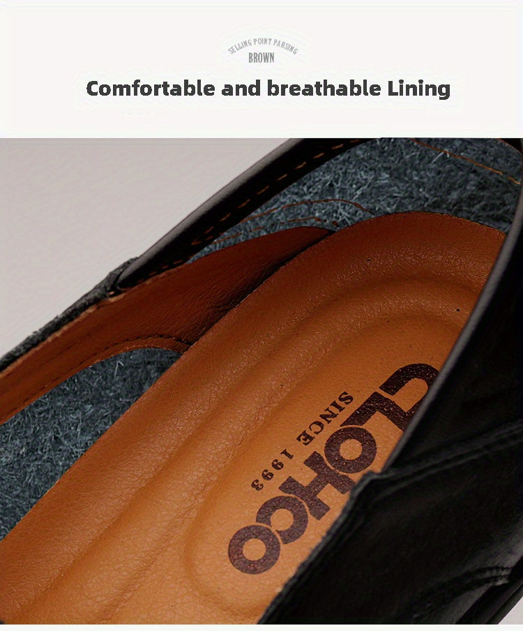 CLOHOO Men's Genuine -like Upper Slip-On Dress Loafers - All-Season Round-Toe Business Casual Shoes with PU, Brown/Black, Durable Rubber Sole for Office, Vacation & Formal Wear (No Laces/Ties)