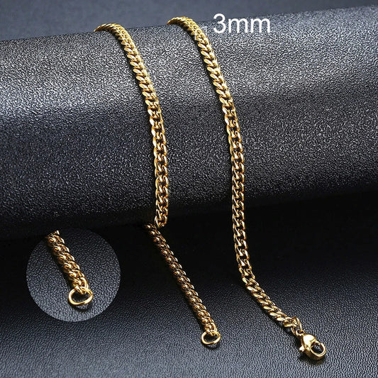 Vnox Cuban Chain Necklace for Men Women,Basic Punk Stainless Steel Curb Link Chain Chokers,Vintage Gold Color Solid Metal Collar