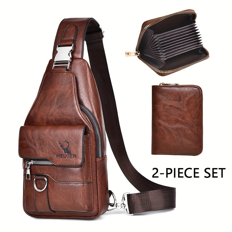 New Waterproof, Stainproof And Wear-resistant Ladies Crossbody Bag Ladies Chest Bag Handbag Shoulder Bag Shoulder Bag Hand Bag With Card Bag Two-piece Set, PU Fabric, Large Pocket And Large Capacity, Easy To Carry, New Textur
