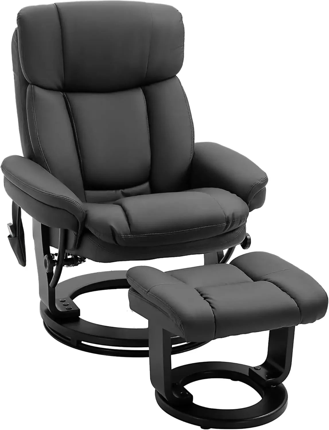 PU Leather Massage Recliner Chair with Ottoman 10 Point Vibration Swiveling Armchair, Black