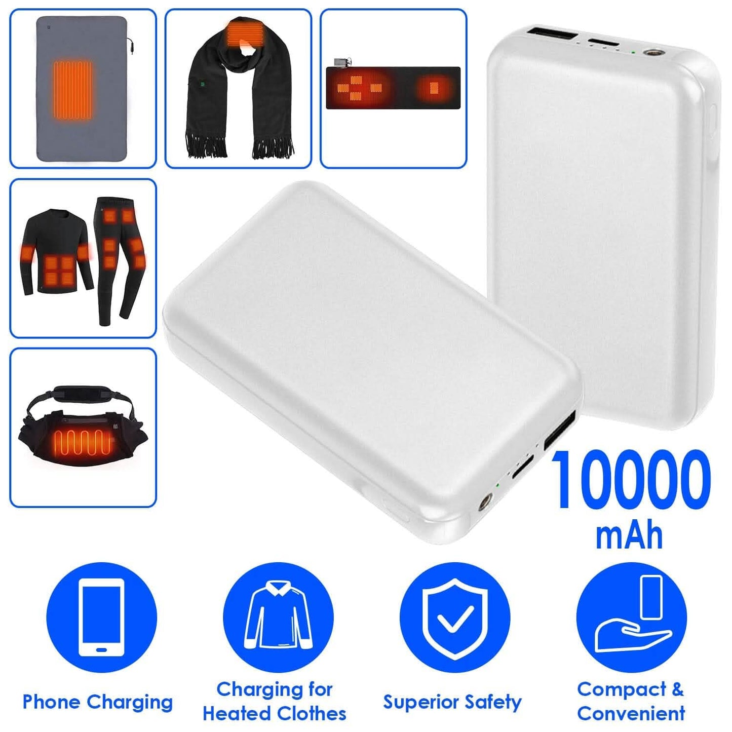 10000mAh Portable Charger Battery Pack for Heated Blanket Vest Jacket