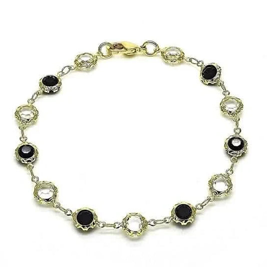 18K Gold Filled High Polish Finish Black and White Made With Crystal Round Ankle Bracelet