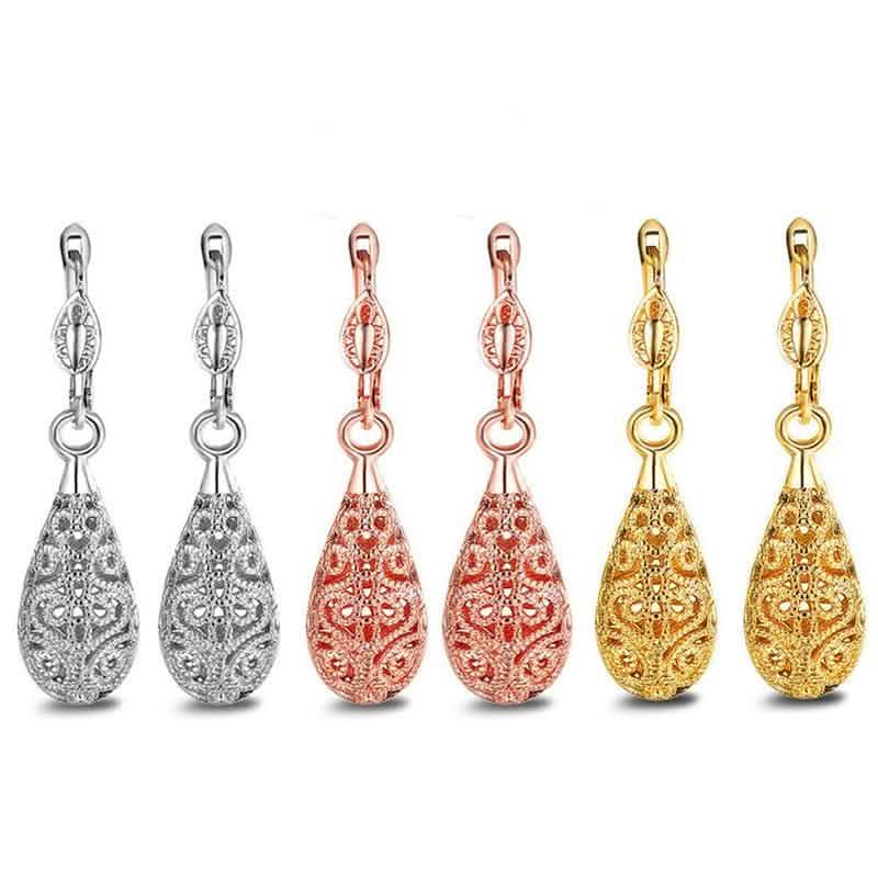 18K Gold Laser Cut Filigree Drop Earrings - Assorted Colors