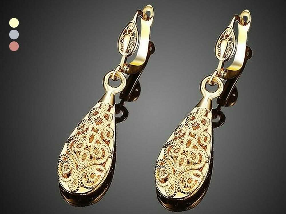 18K Gold Laser Cut Filigree Drop Earrings - Assorted Colors