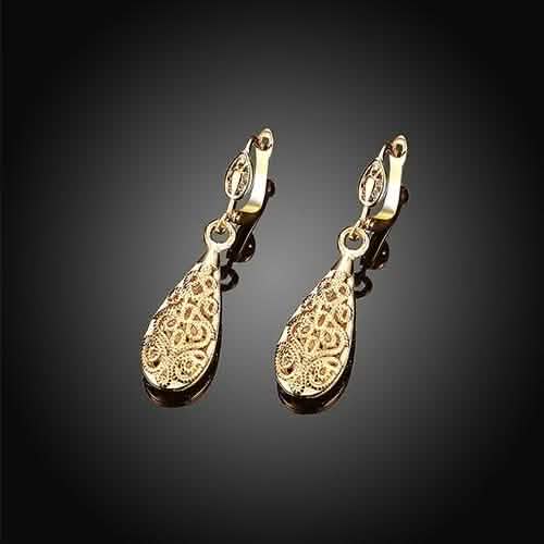 18K Gold Laser Cut Filigree Drop Earrings - Assorted Colors