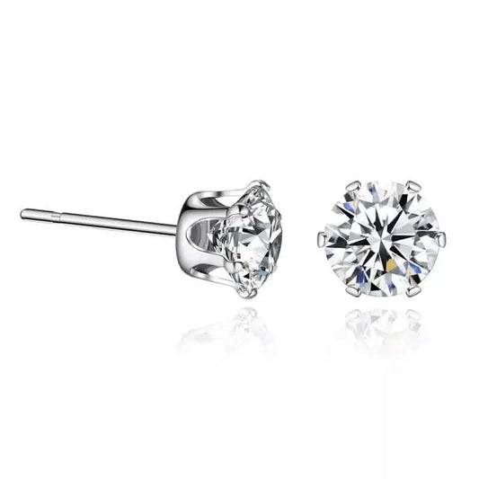 18K Gold Ear Bone Buckle Stainless Steel 6-Prong Zirconia Stud Earrings