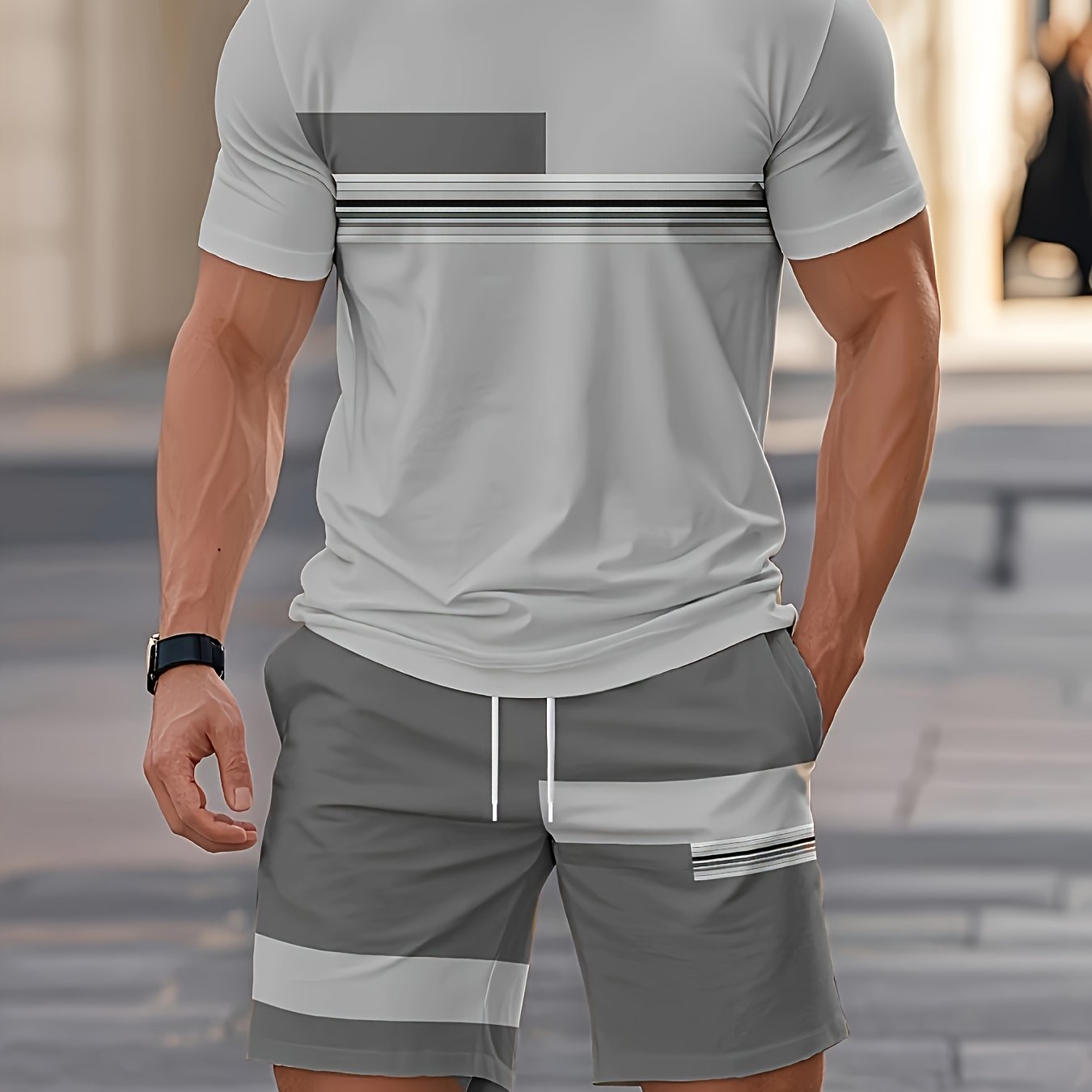 Men'S Casual 3D Print T-Shirt & Shorts Set - Breathable, Comfortable, Round Neck, Short Sleeve, Regular Fit, Spring/Summer/Fall Outdoor Leisure Wear, Casual Attire|Casual Style|Stretch Fabric, Men'S Set, Men'S Clothing, Large