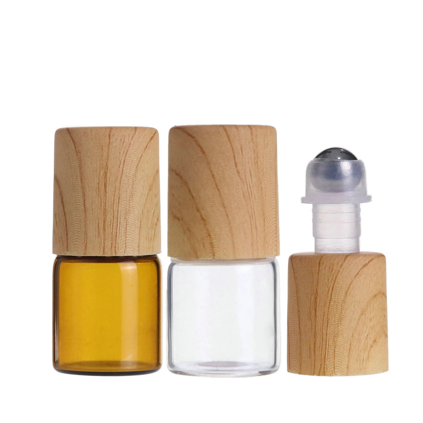 5PCS Glass Essential Oils Roller Bottles 1/2/3/5/10ml Amber / Clear Roll on Vials Plastic Caps Lids Perfume Refillable Portable