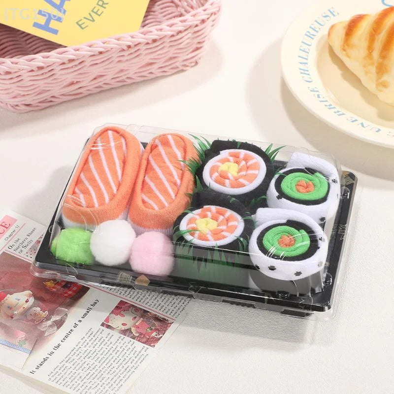 Harajuku Funny Socks Gift Set (3 Pairs) - Y2K Salmon Sushi Pattern High Barrel Cotton for All Genders