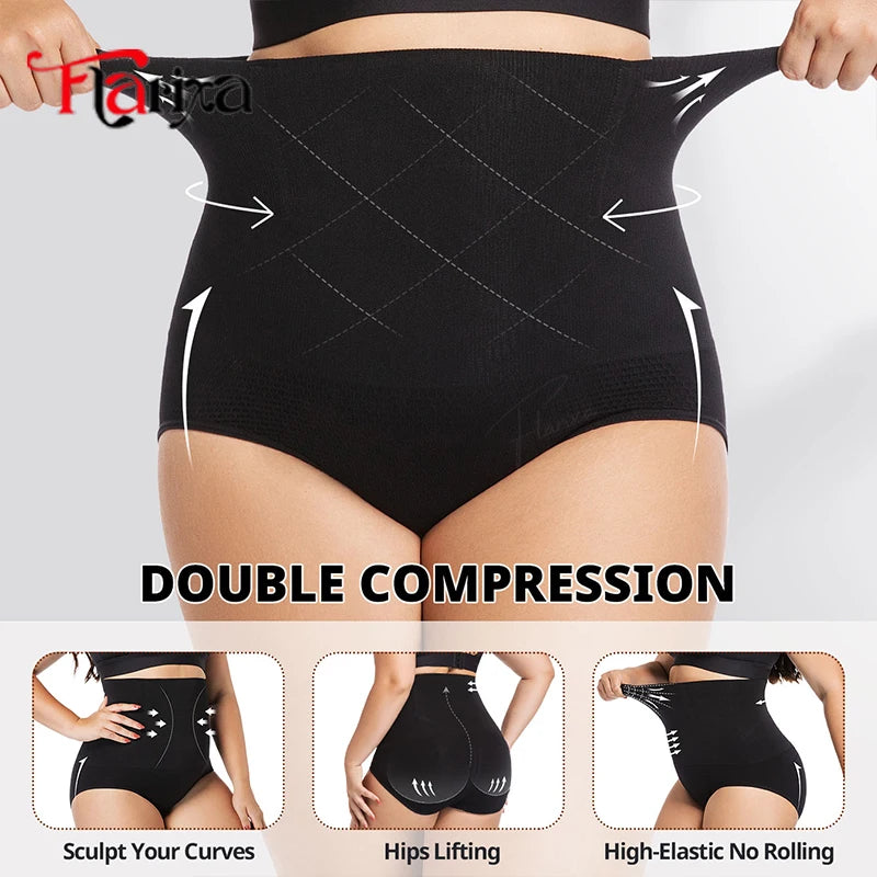Flarixa Plus Size Seamless Shaping Panties Tummy Control High Waist Body Shaper Slimming Briefs Women Butt Lifter Lingerie Black