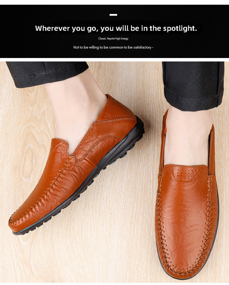 CLOHOO Men's Genuine -like Upper Slip-On Dress Loafers - All-Season Round-Toe Business Casual Shoes with PU, Brown/Black, Durable Rubber Sole for Office, Vacation & Formal Wear (No Laces/Ties)