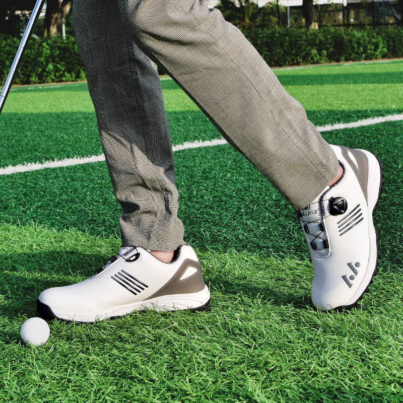 LEFUS Men's High Quality Golf Shoes with Non-Slip Rubber Sole & Swivel Button Closure - All-Weather All-Season Sneakers, Cushioned Insole, White & Black/Gray Athletic Footwear with Traction Tread - Ideal for Golf, Casual & Sp