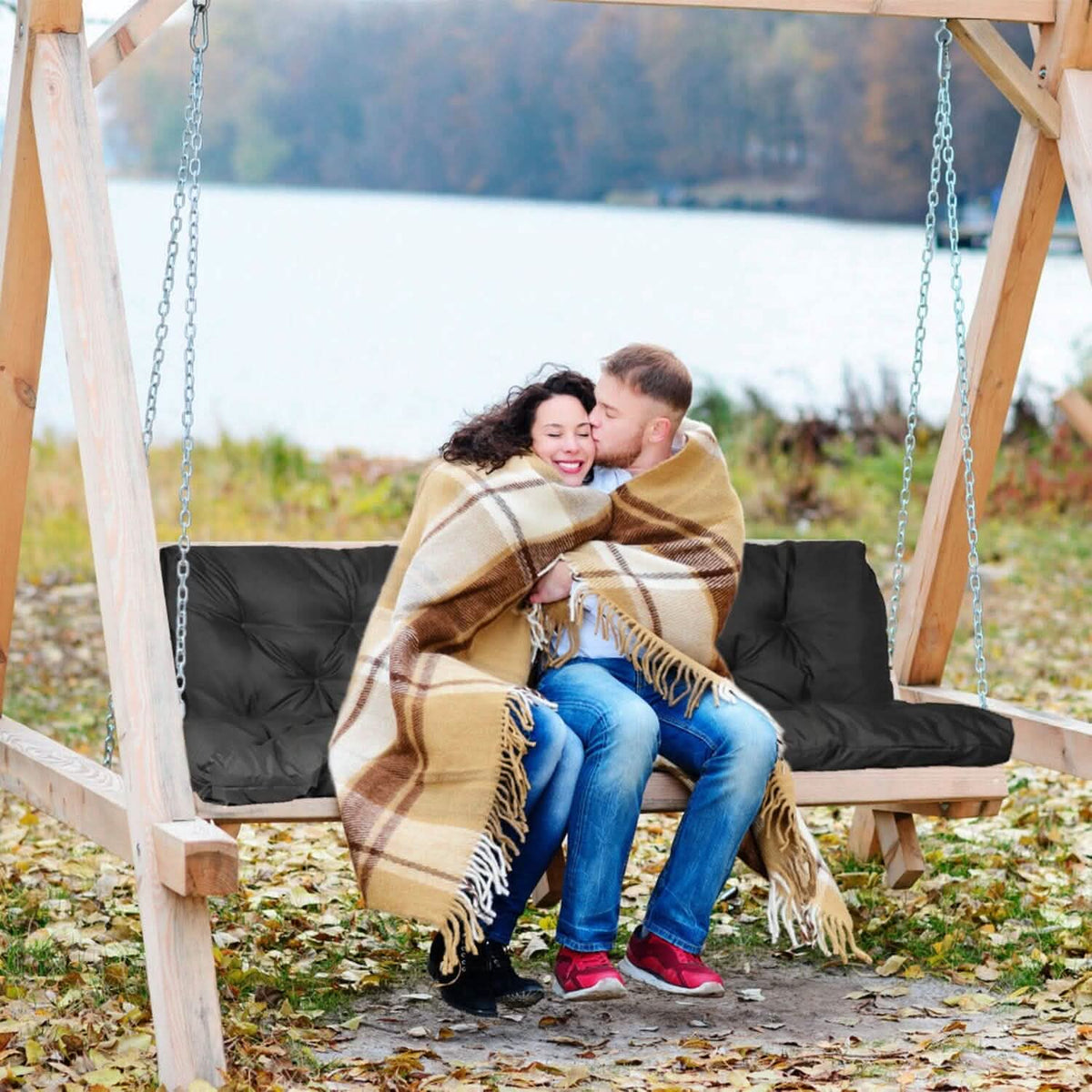 2-3 Seater Swing Cushion Replacement Swing Beach Pads with Backrest 8-Tie Straps