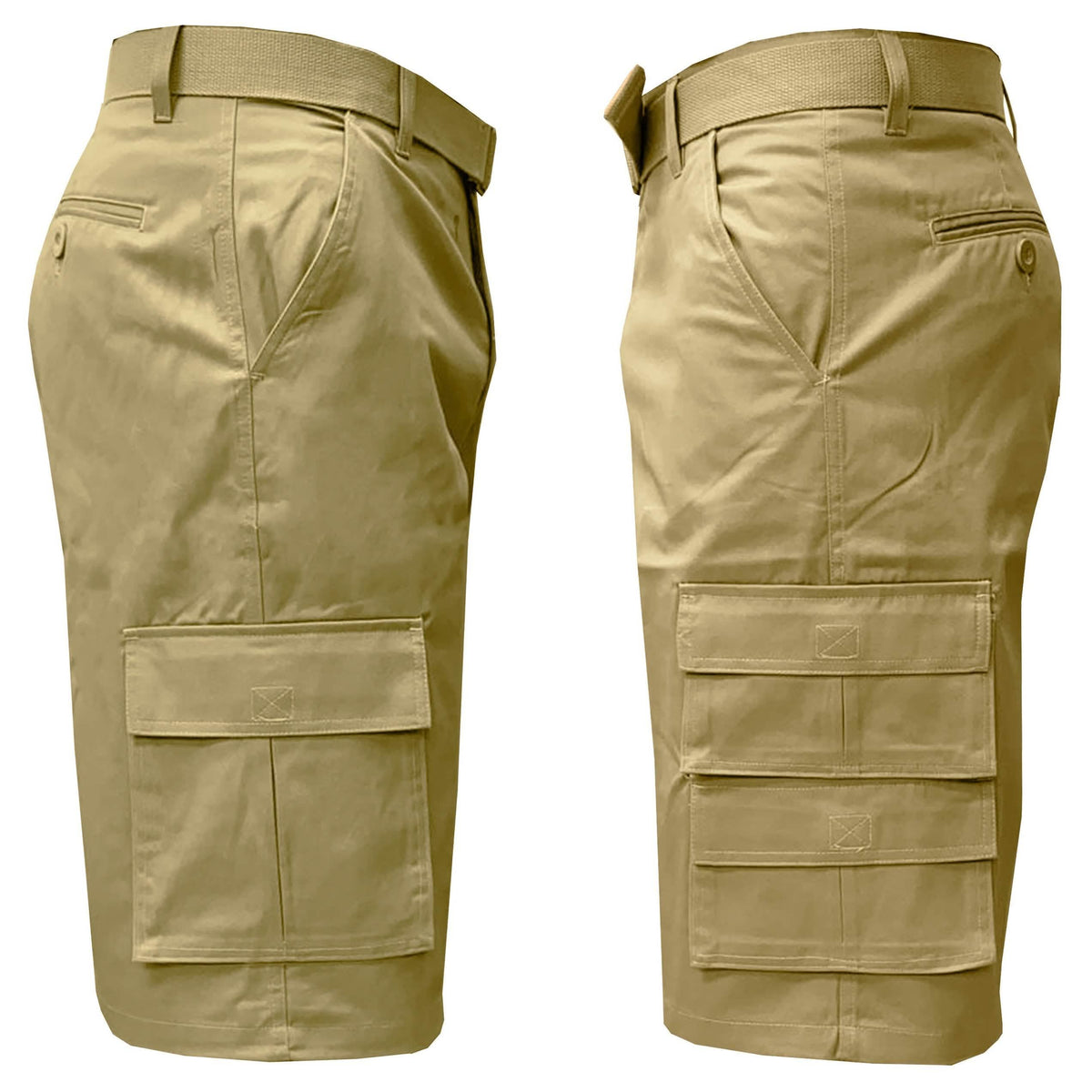 2-Pack: Men's 13” Fitted Belted 7-Pocket Cargo Shorts