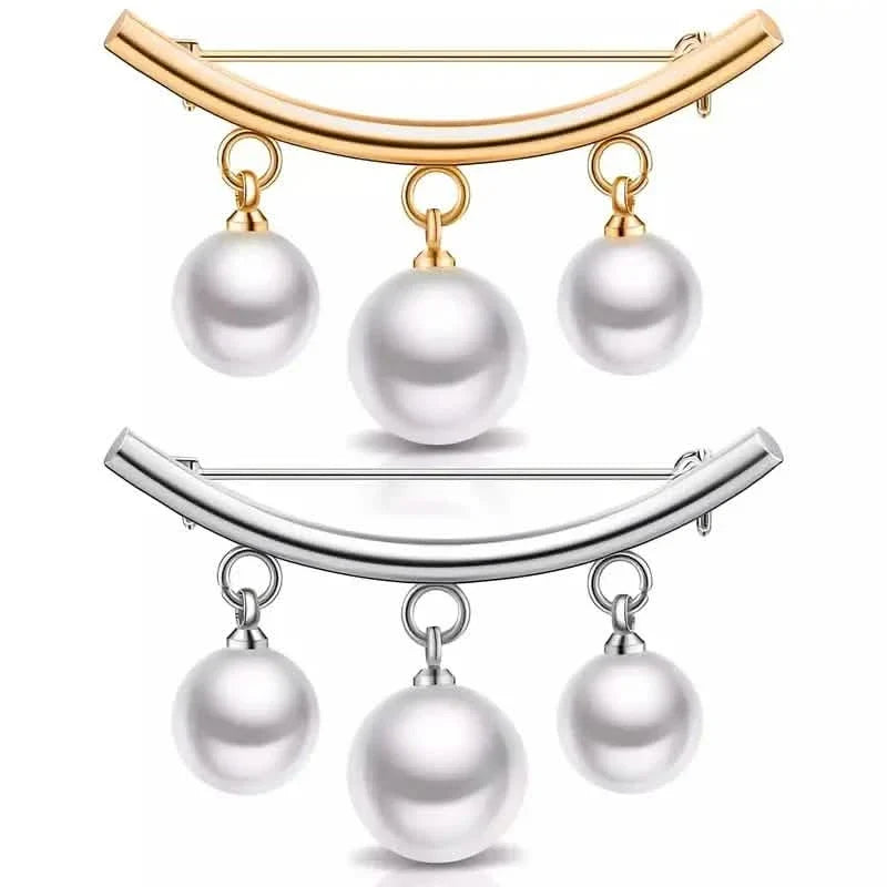 2-Pieces: Faux Pearl Neck Tie Pin Buckle Faux Pendant